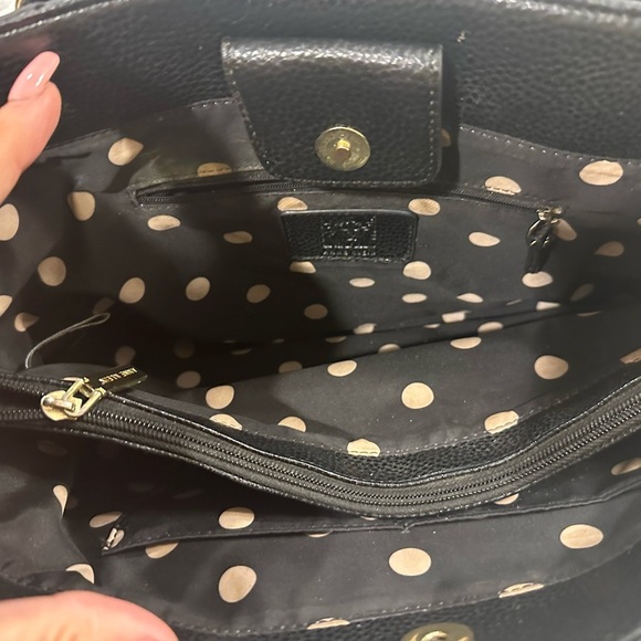 Anne Klein Black Faux Leather Tote Shoulder Bag Gold Logo Pocket Medium - Picture 10 of 12